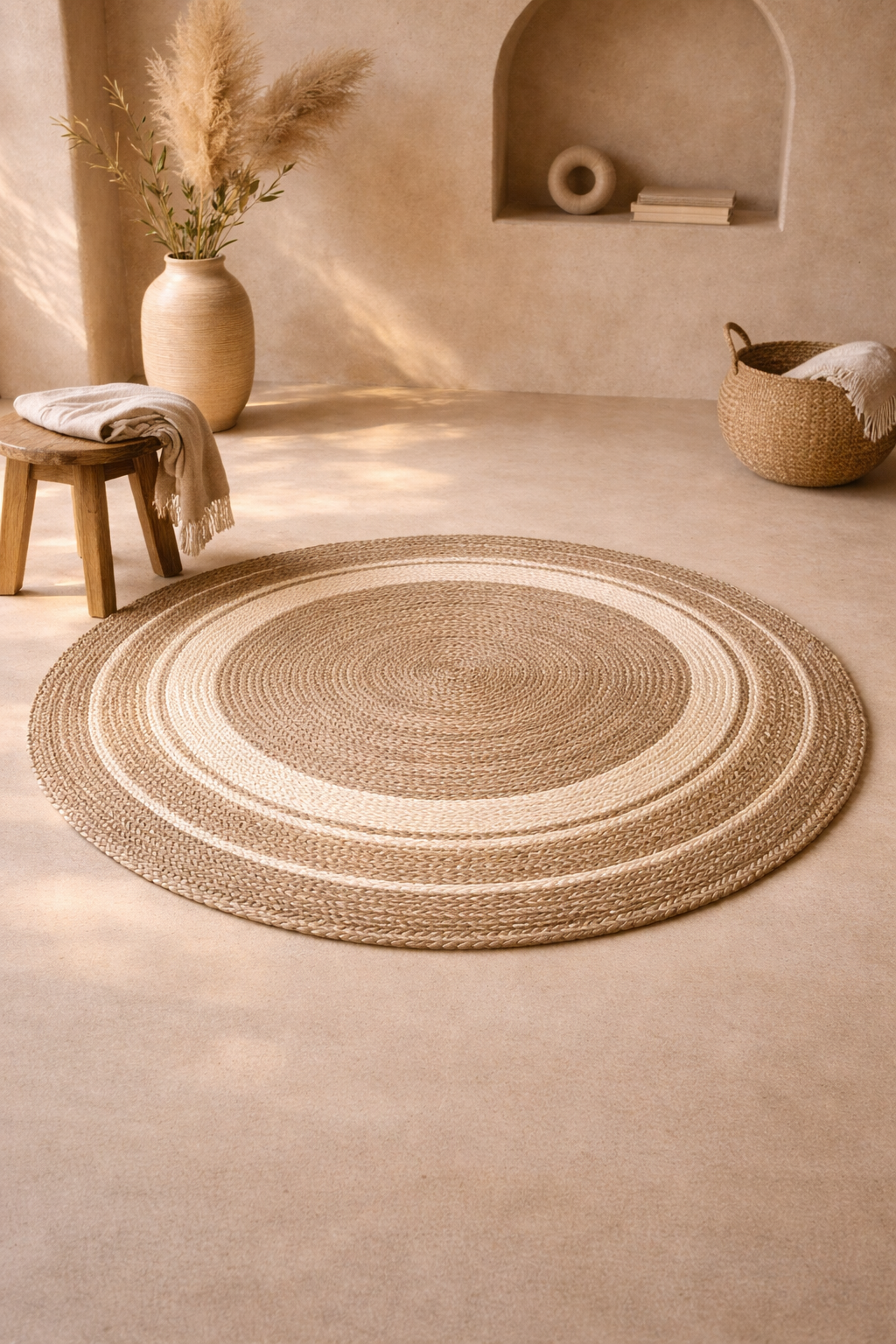 Jute 15273 Natural White Round Carpet – Handmade Braided Jute Rug in Soft Neutral Ivory Tones