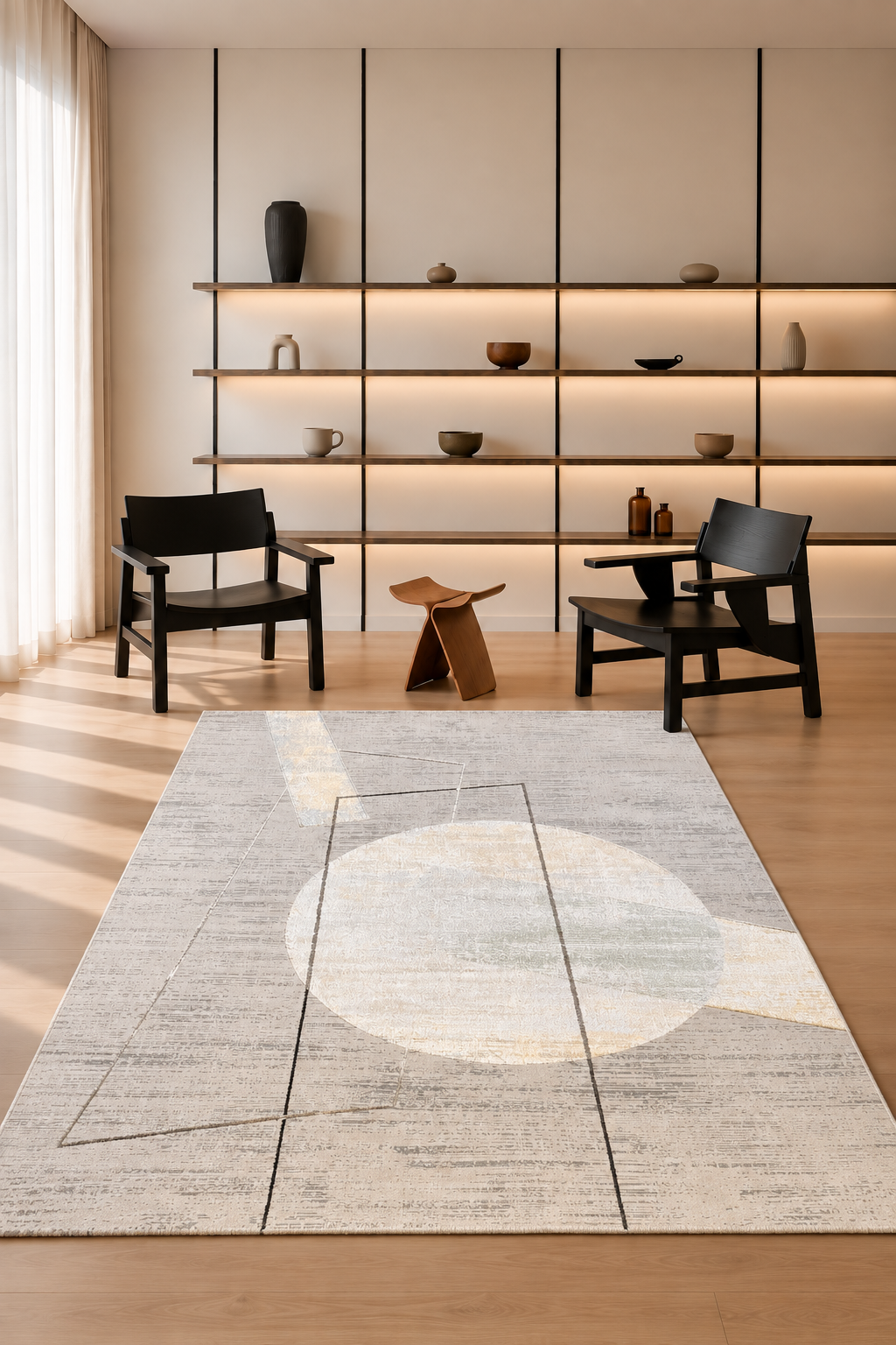 Palma Ivory Eclipse Modern Area Rug – Abstract Geometric Grey & Gold Carpet