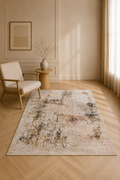 Ivory Mirage Spill-Proof Abstract Carpet – Modern Washable Luxury Rug for Living Room & Bedroom