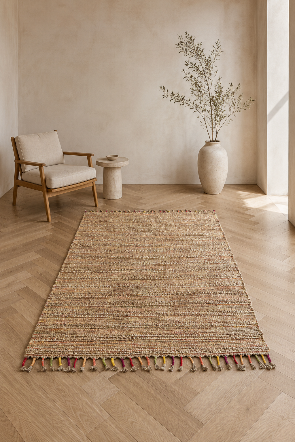 Jute Horizon Rustic Stripe Rug – IC-13439 | Handwoven Natural Warmth