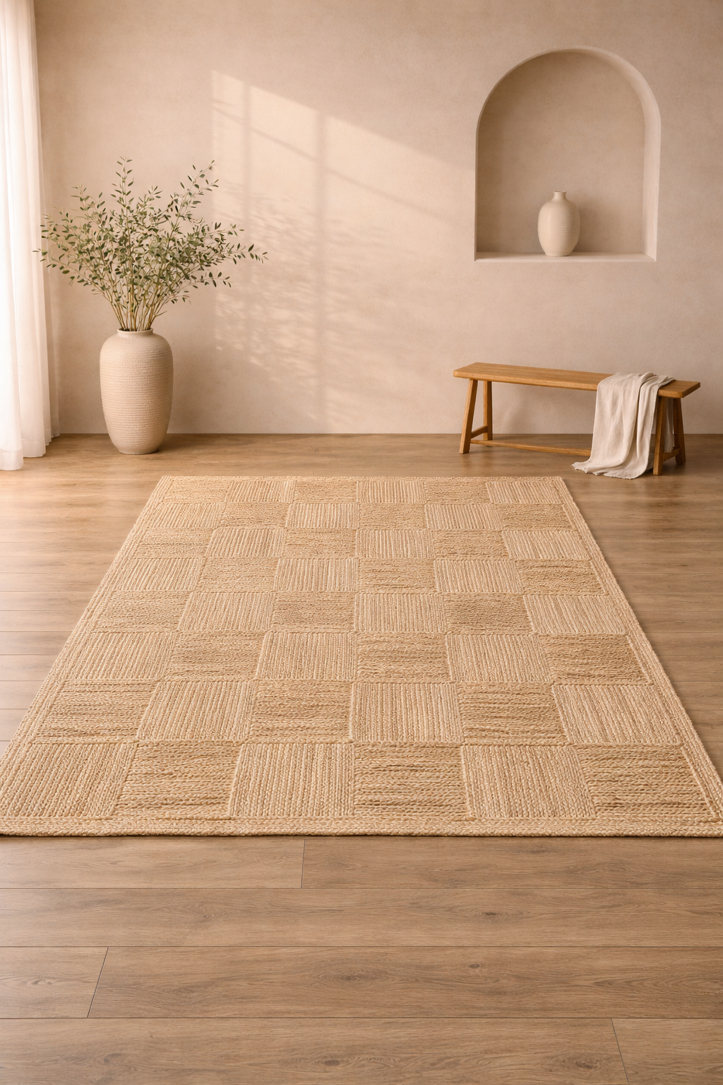 Jute Horizon Woven Blocks Rug – IC-17281 | Handcrafted Natural Texture