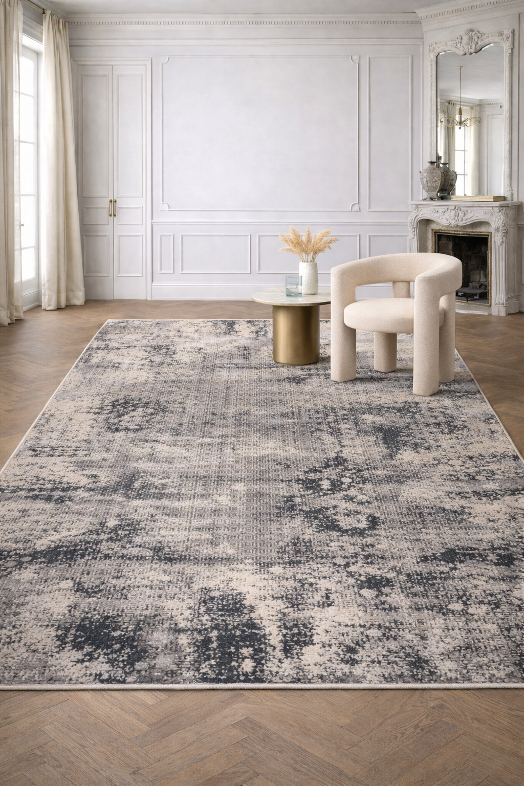 Marble “Blue Mirage” Modern Carpet – Elegant Grey & Blue Harmony