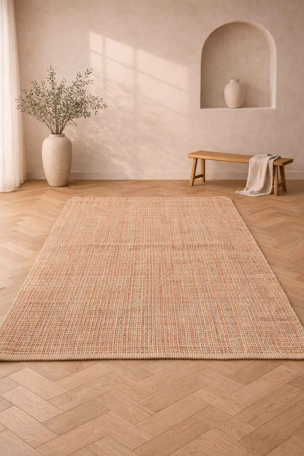 Jute Horizon Rustic Grid Rug – IC-18410 | Handwoven Textured Charm