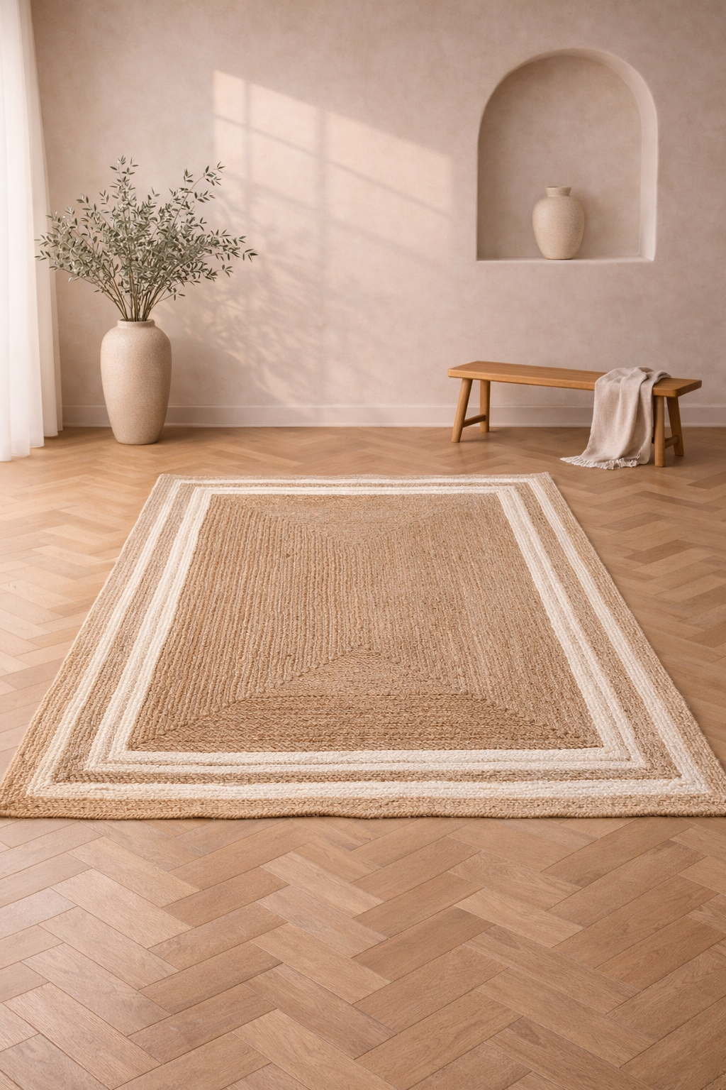 Tapis Jute Horizon à bordure naturelle – IC-18407 | Charme organique tissé à la main