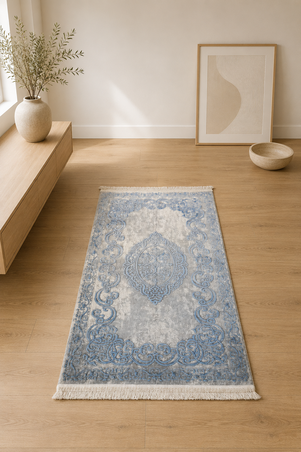 Florance “Royal Emblem” Classic Elegant Carpet – Timeless Beauty in Grey & Blue