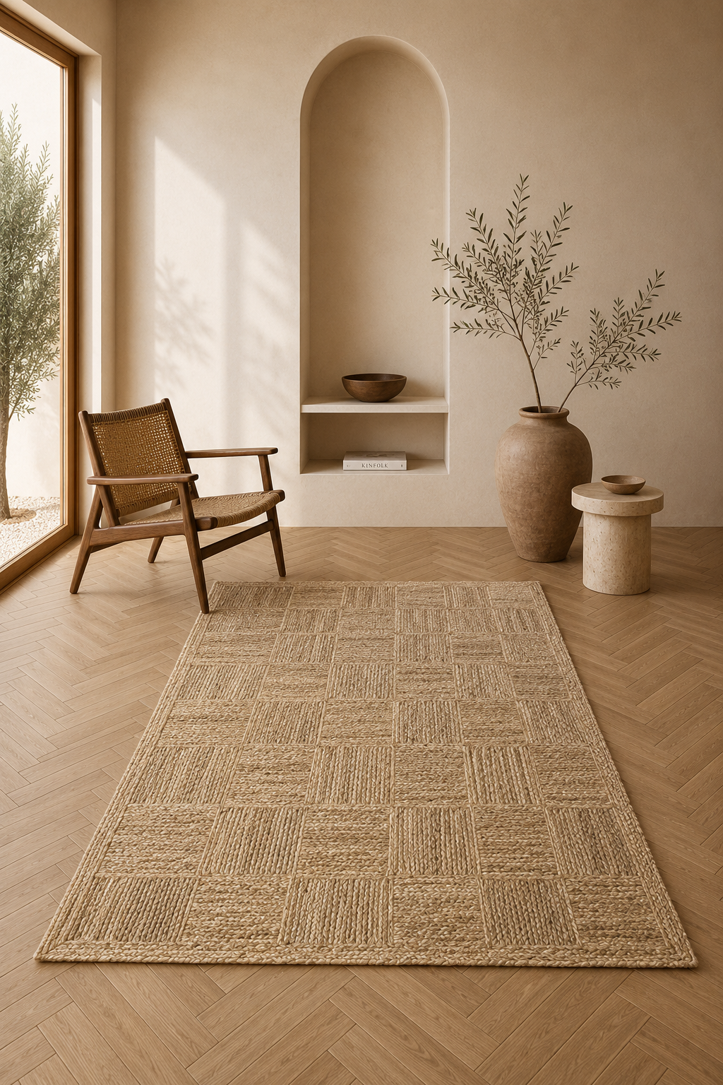 Jute Horizon Woven Blocks Rug – IC-17281 | Handcrafted Natural Texture