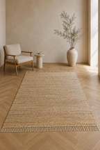 Jute Horizon Minimalist Fringe Rug – IC-15217 | Handwoven Natural Simplicity
