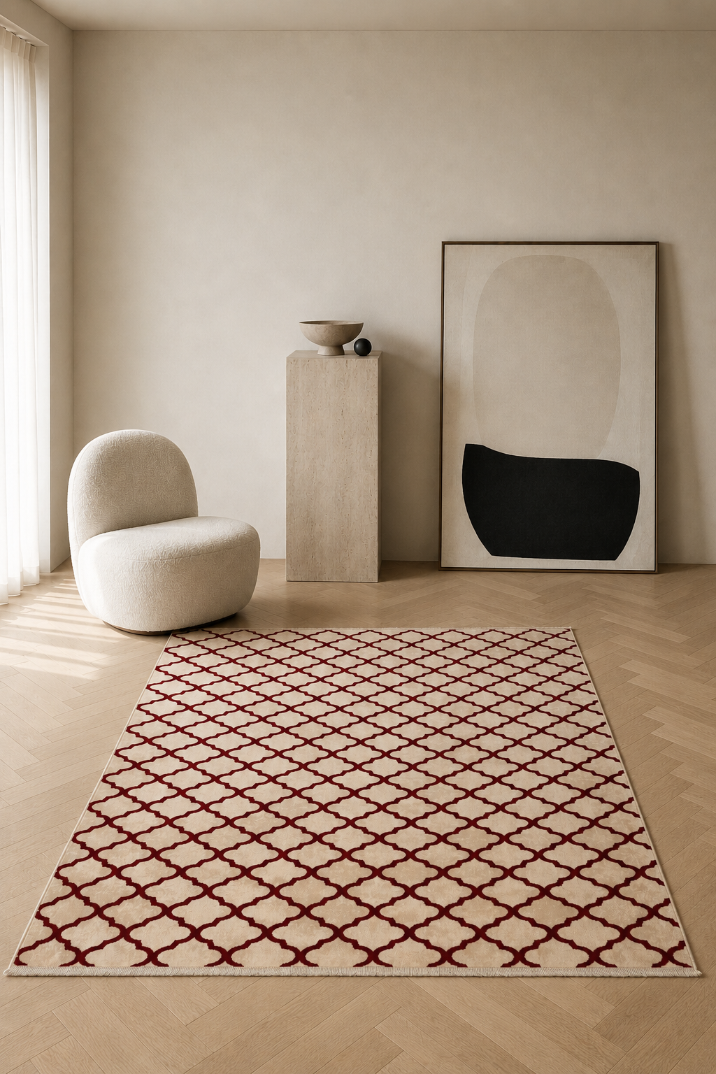 Arus – Red Elegance on Greige Canvas
