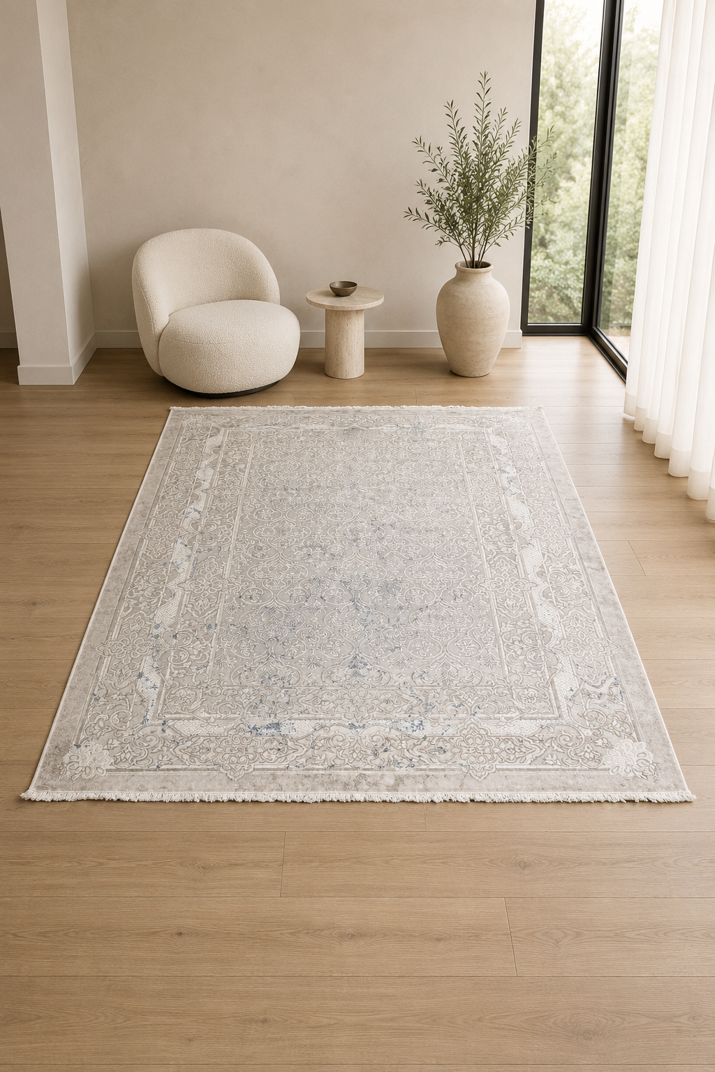 Venecia “Antique Palace” Vintage Classic Carpet – Beige Distressed Floral Rug