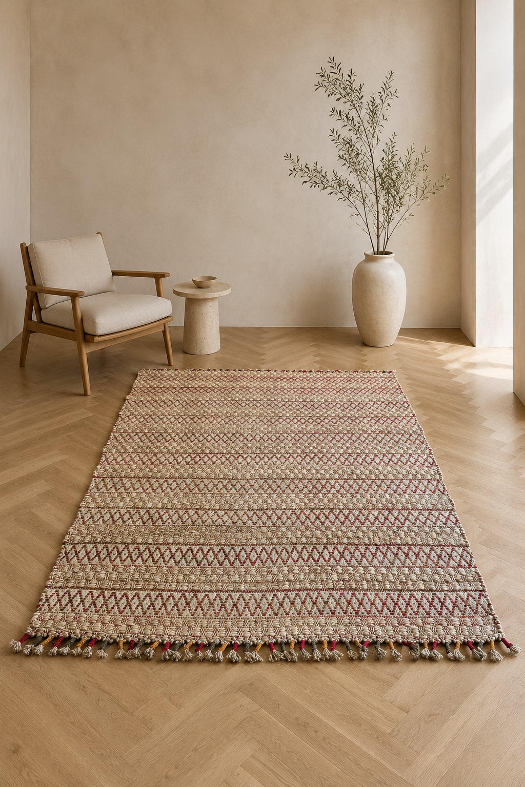 Jute Horizon Tribal Diamond Rug – IC-14719 | Handwoven Rustic Elegance