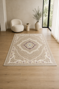 Shakespeare “Royal Garden Medallion” Classic Carpet – Beige Floral Vintage Rug