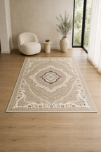 Shakespeare “Royal Garden Medallion” Classic Carpet – Beige Floral Vintage Rug