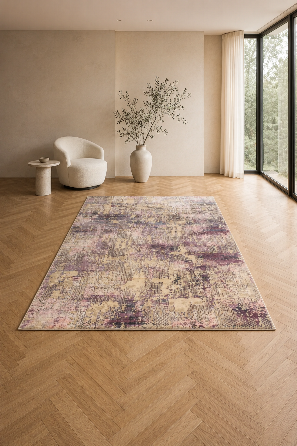 Torino “Lavender Mosaic” Modern Abstract Rug – Greige & Purple Contemporary Carpet