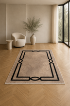 LuxRugs “Midnight Frame” Modern Carpet – Beige & Black Geometric Border Rug
