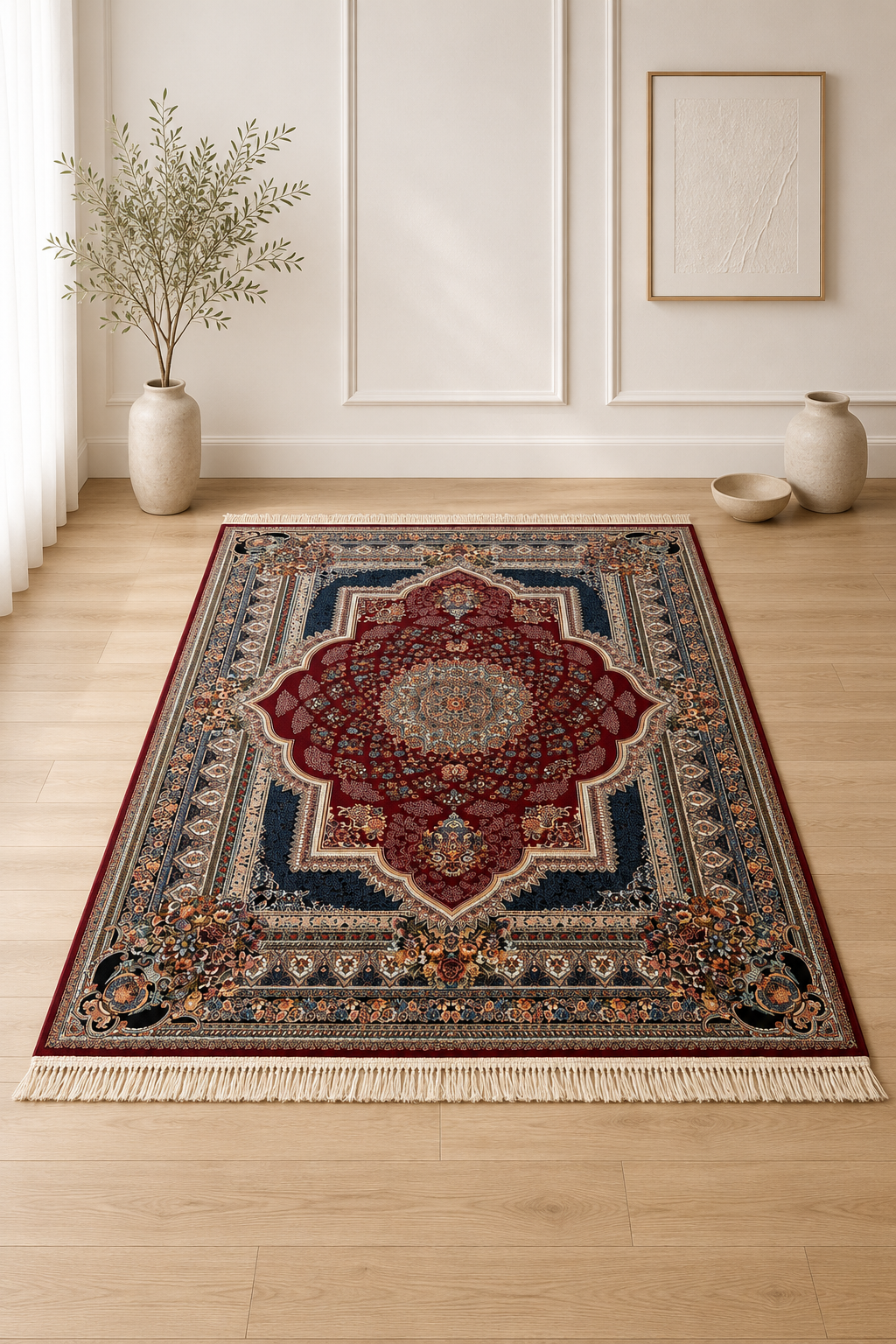 Esfahan Royal Sapphire Rug – Luxury Persian Medallion Carpet in Red & Navy