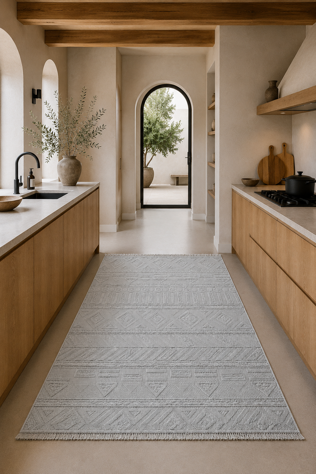 Tapis fin à motifs bohèmes gris Lemans 252A – Tapis polyvalent pour cuisines et espaces de vie modernes