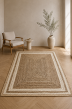 Jute Horizon Natural Border Rug – IC-18407 | Handwoven Organic Charm