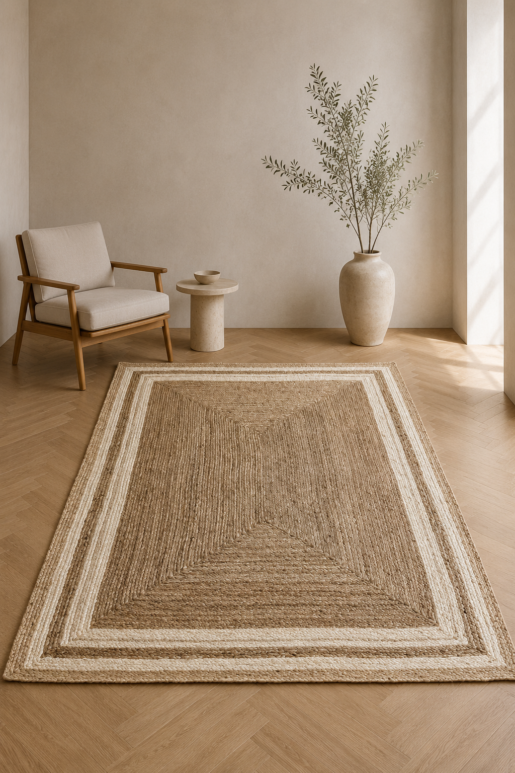 Jute Horizon Natural Border Rug – IC-18407 | Handwoven Organic Charm