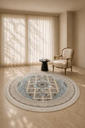 Isfahan Round Persian Carpet – Light Blue & Beige Medallion Design