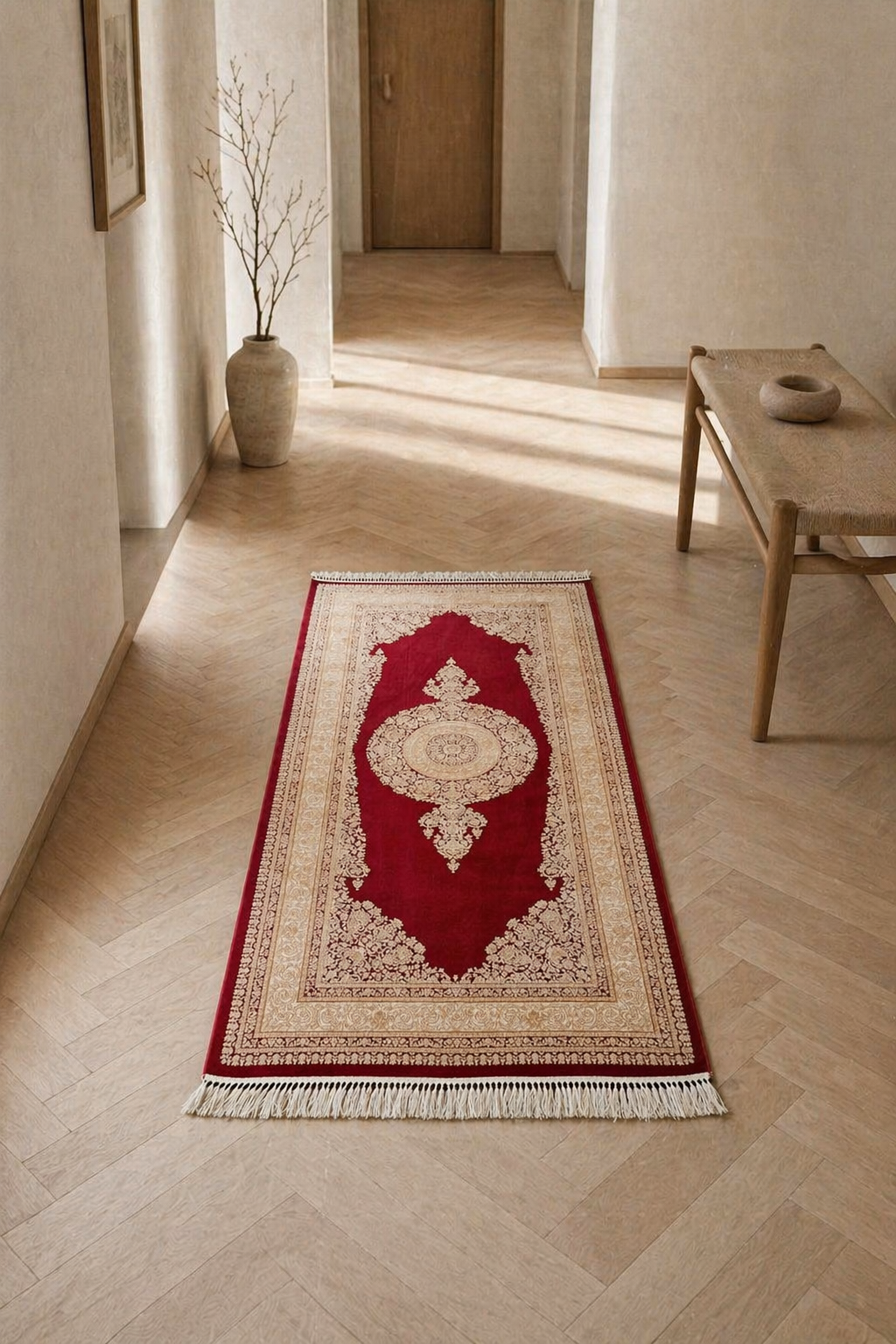 Semerkant Royal Crimson Medallion Carpet – Classic Oriental Elegance