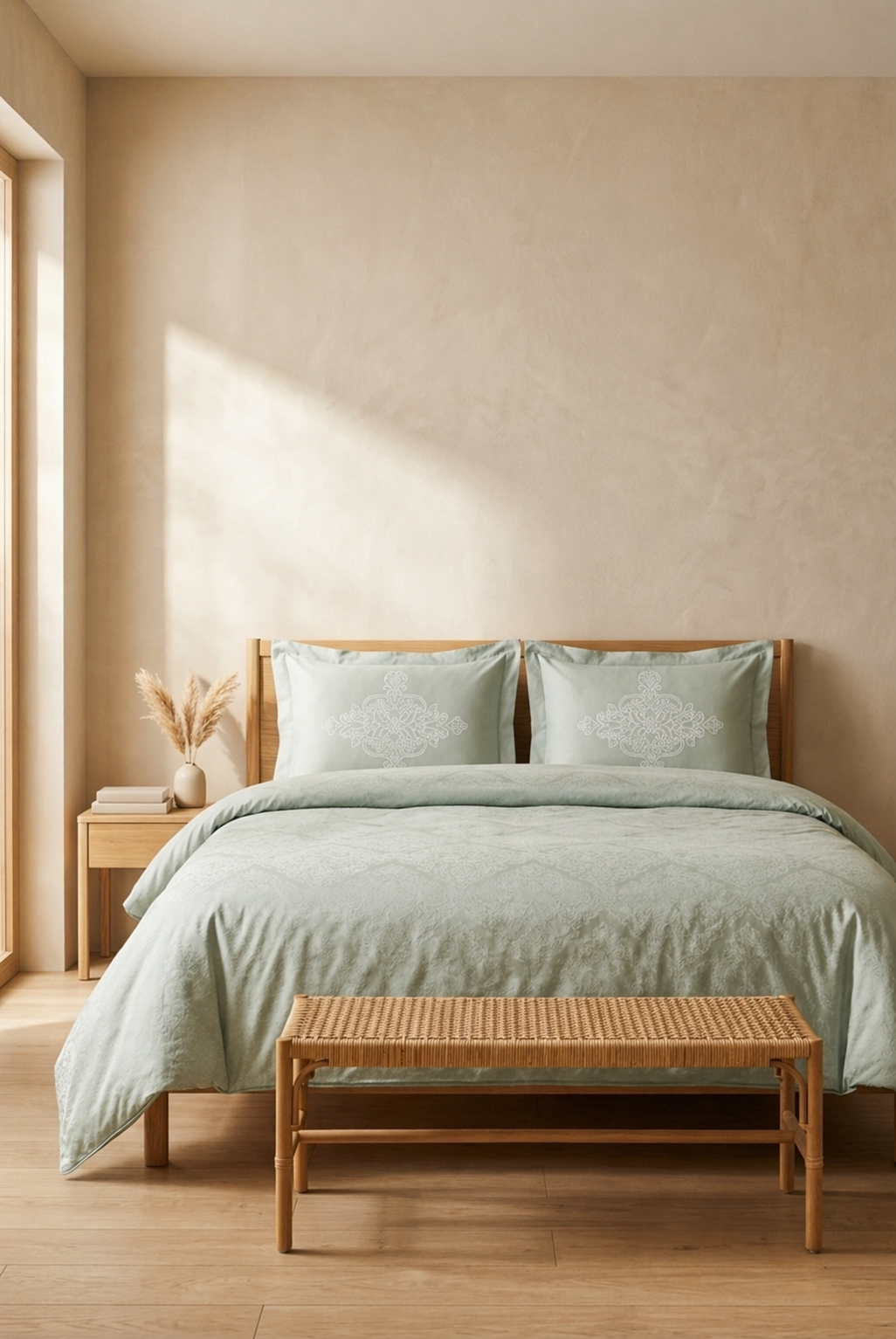 Taç Blanche Mint Double Quilt Cover Set – Soft Mint Green Elegant Bedding – Modern Fresh Bedroom Collection