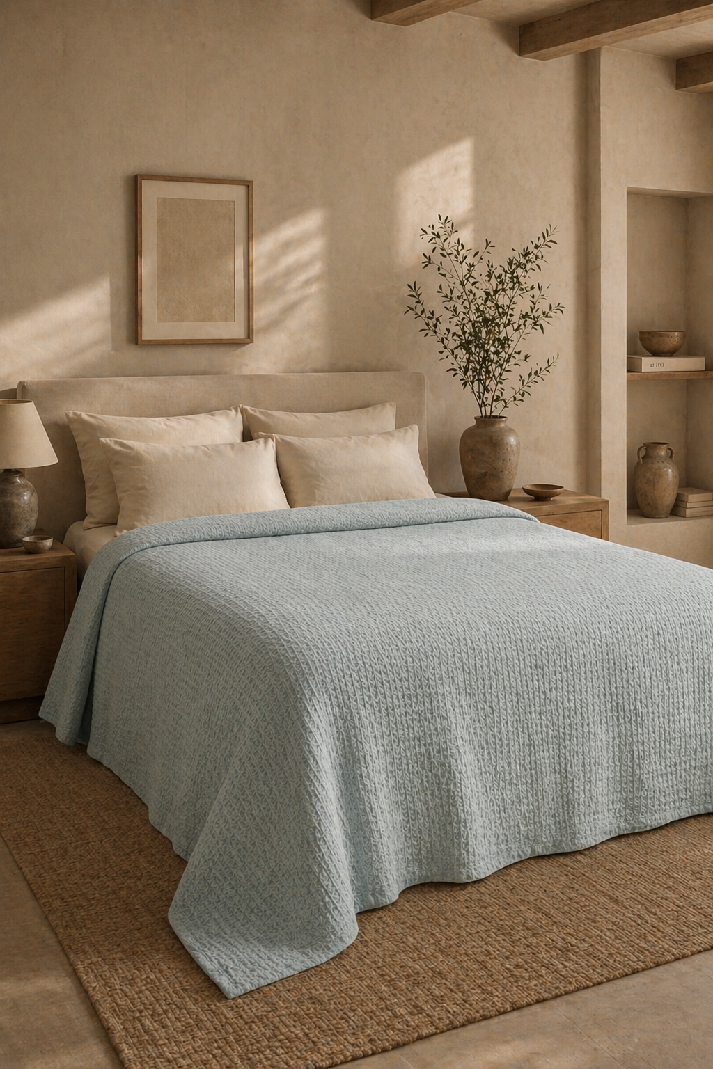 Issimo Mint Breeze 100% Cotton Piqué Blanket 200×230 cm – Lightweight Turkish Waffle Summer Cover