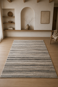 Cyrus Horizon Stone Strata Contemporary Luxury Area Rug – Ivory, Taupe, Greige & Charcoal Modern Minimalist Living Room Carpet