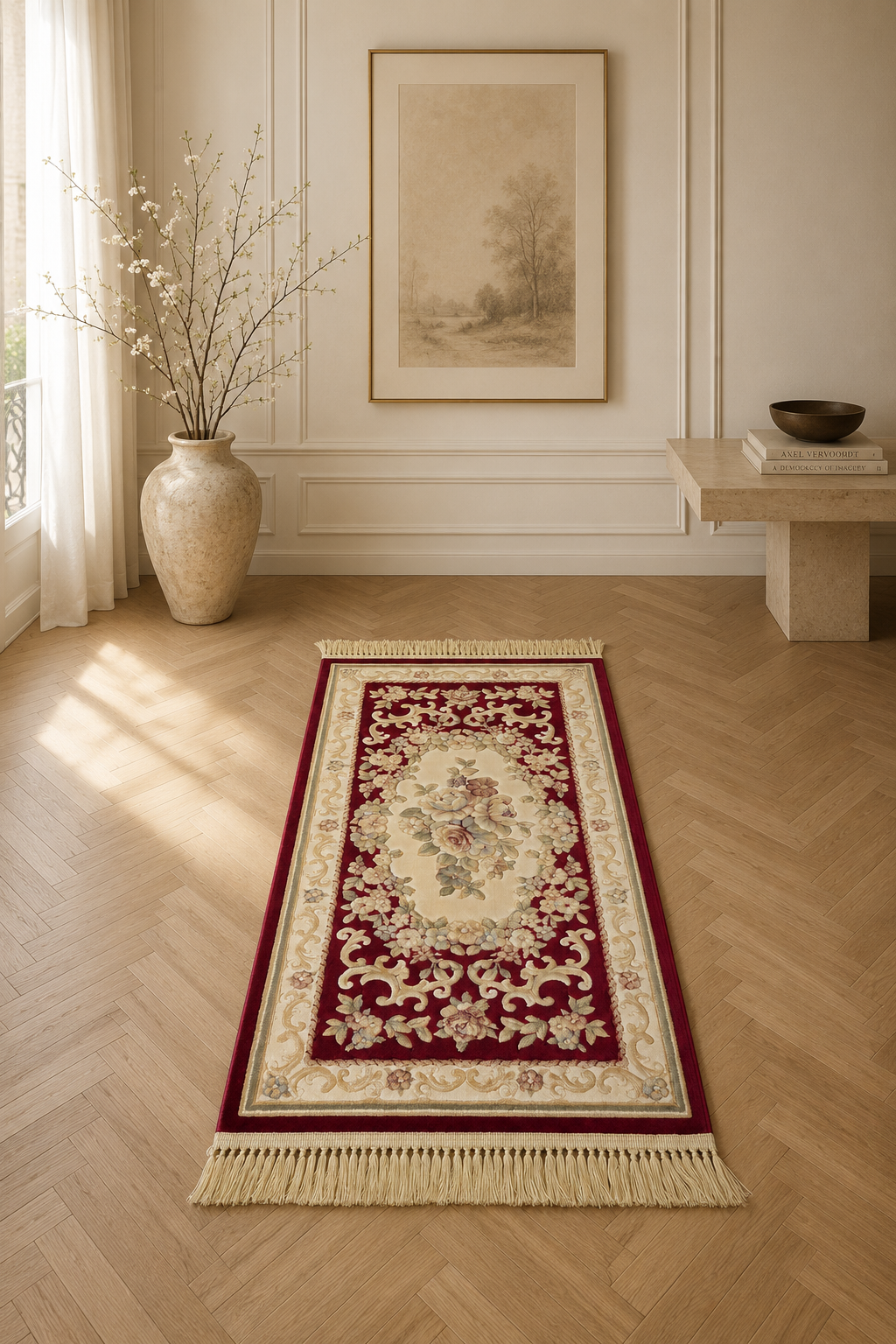 Comtesse “Rouge Royale” Carpet – Classic Red Floral Medallion Rug for Living Room & Bedroom