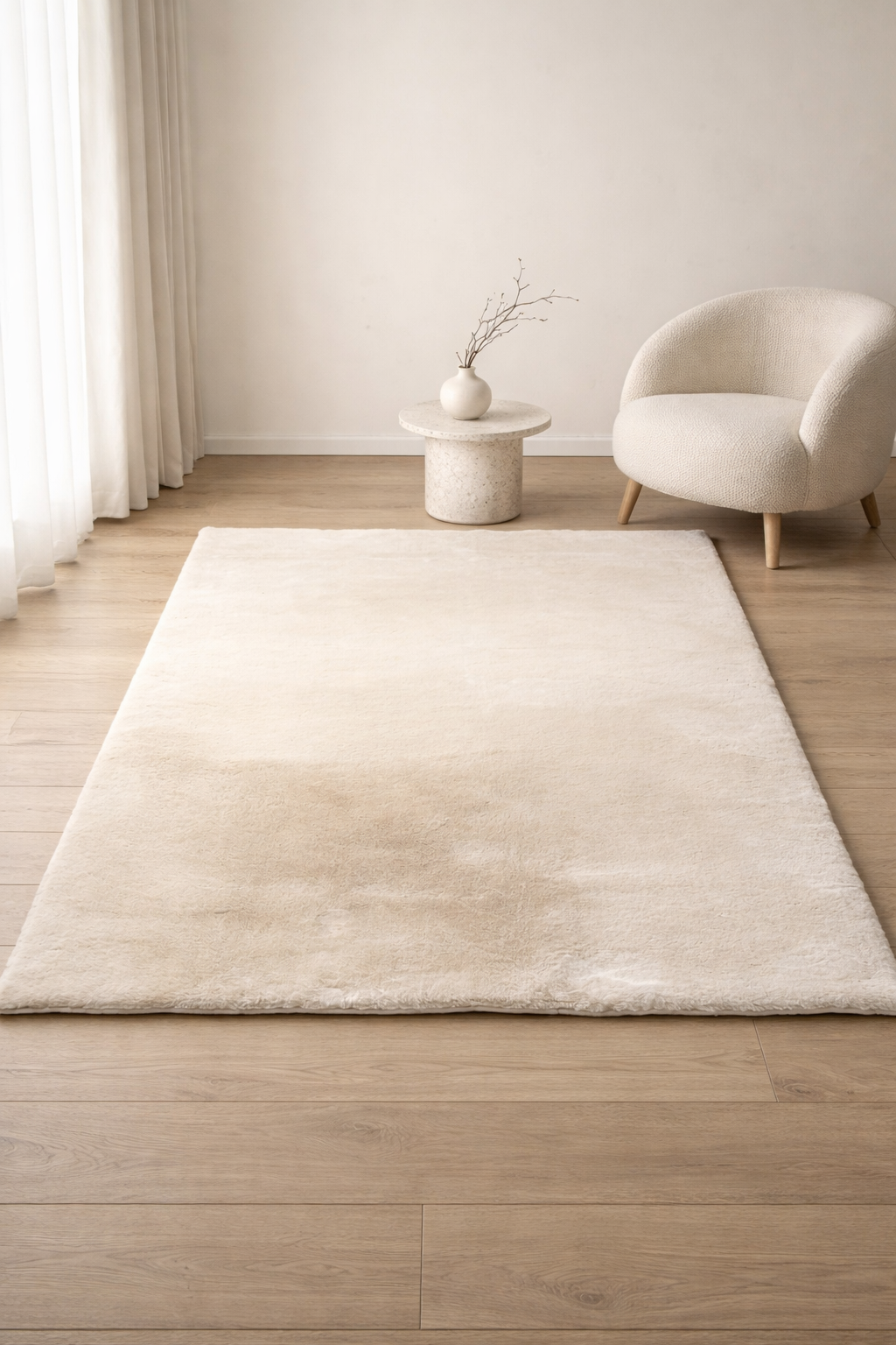 Rabbit Fur Light Beige Carpet – Ultra Soft Luxury Plush Area Rug for Living Room & Bedroom