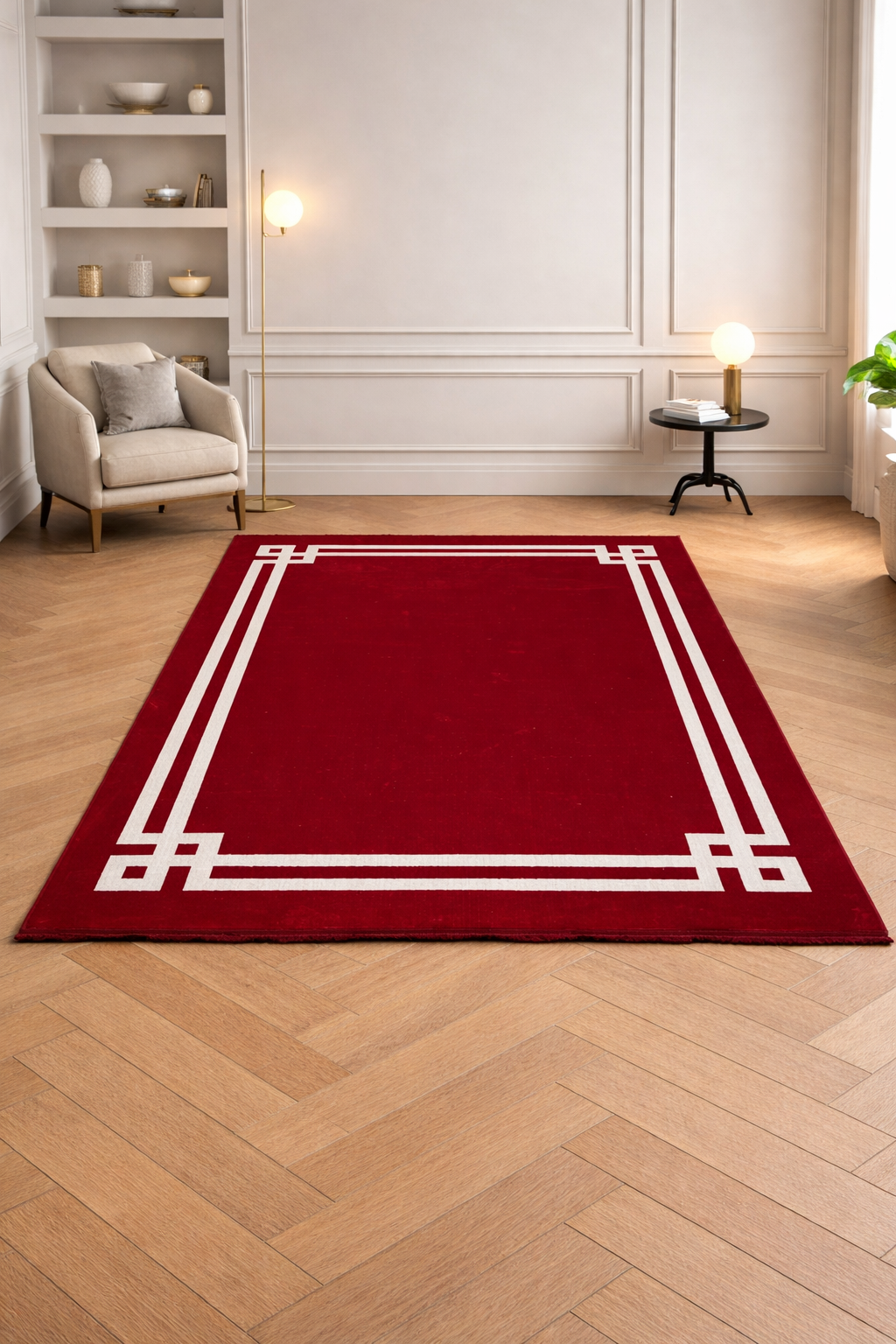 LuxRugs “Royal Frame” Modern Red Carpet – Luxury Minimalist Border Rug