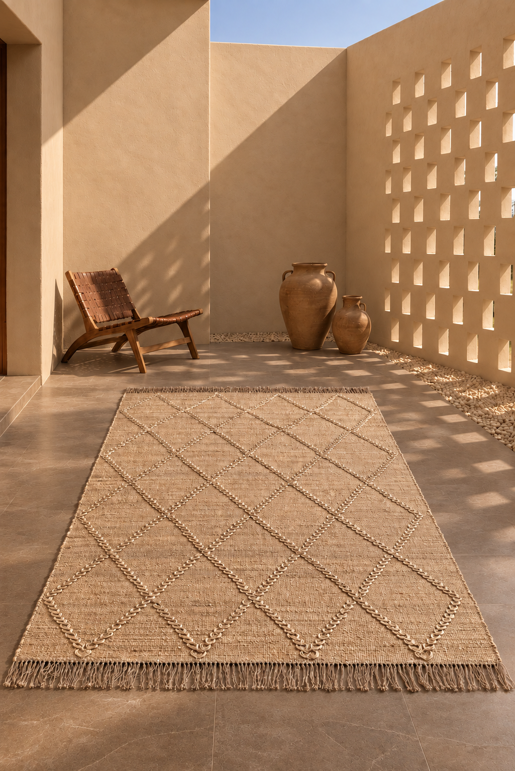 Desert Lattice Jute Cotton Rug – IC-18408 | Handwoven Organic Charm