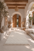 Olympos Ivory Atlas Diamond – Luxury Cream & Beige Moroccan Geometric Textured Carpet with Raised Tribal Pattern & Tassel Fringe for Boho, Mediterranean & Modern Interiors