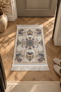 Esfahan Royal Garden Medallion Beige Machine-Made Persian Style Carpet with Traditional Floral Motifs & Fringed Finish