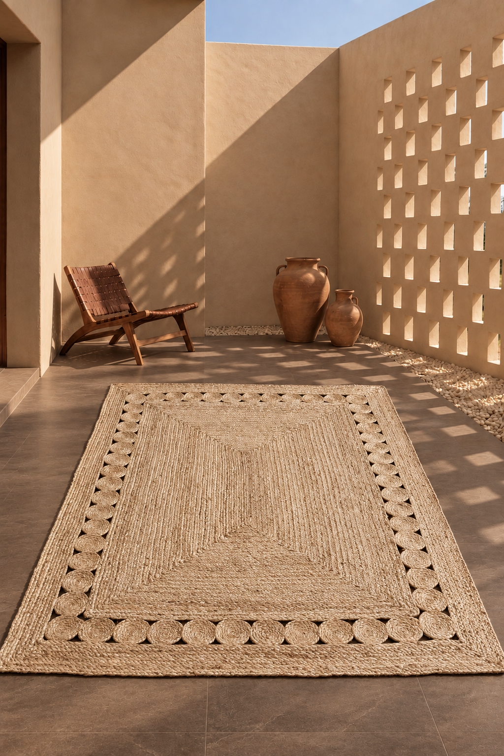 Jute Horizon Circle Border Rug – IC-17094 | Handwoven Natural Elegance