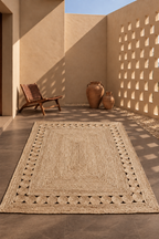 Jute Horizon Circle Border Rug – IC-17094 | Handwoven Natural Elegance