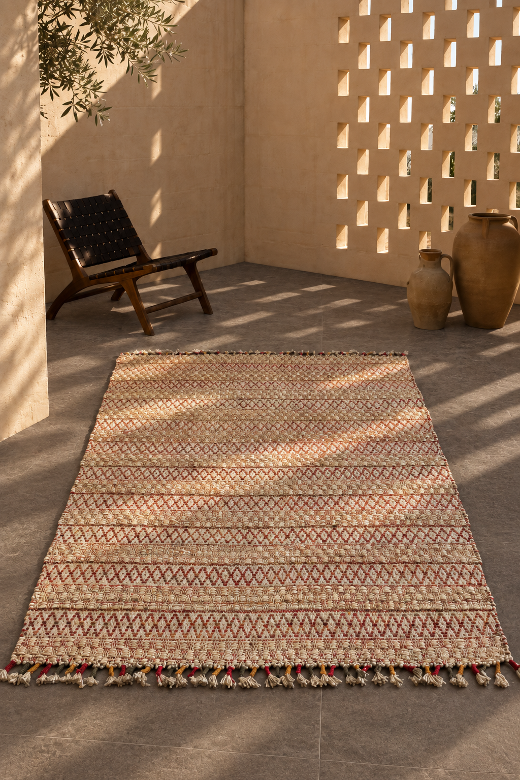 Jute Horizon Tribal Diamond Rug – IC-14719 | Handwoven Rustic Elegance