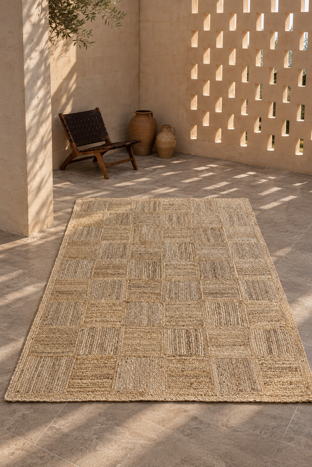 Jute Horizon Woven Blocks Rug – IC-17281 | Handcrafted Natural Texture