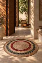 Jute 18224 Natural Red Round Carpet – Handmade Jute Area Rug with Rustic Red Accents for Living Room & Entryway