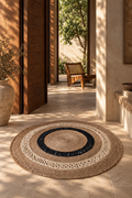 Jute 18223 Natural Black Round Carpet – Handmade Jute Area Rug with Bold Black Accents for Living Room & Entryway