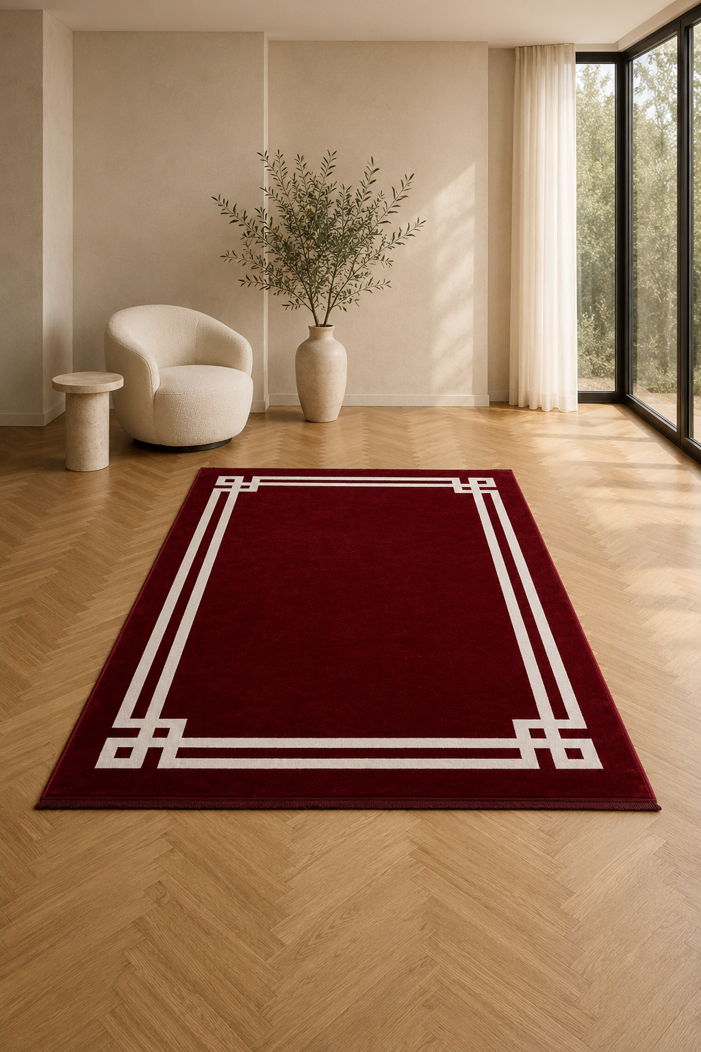 LuxRugs “Royal Frame” Modern Red Carpet – Luxury Minimalist Border Rug