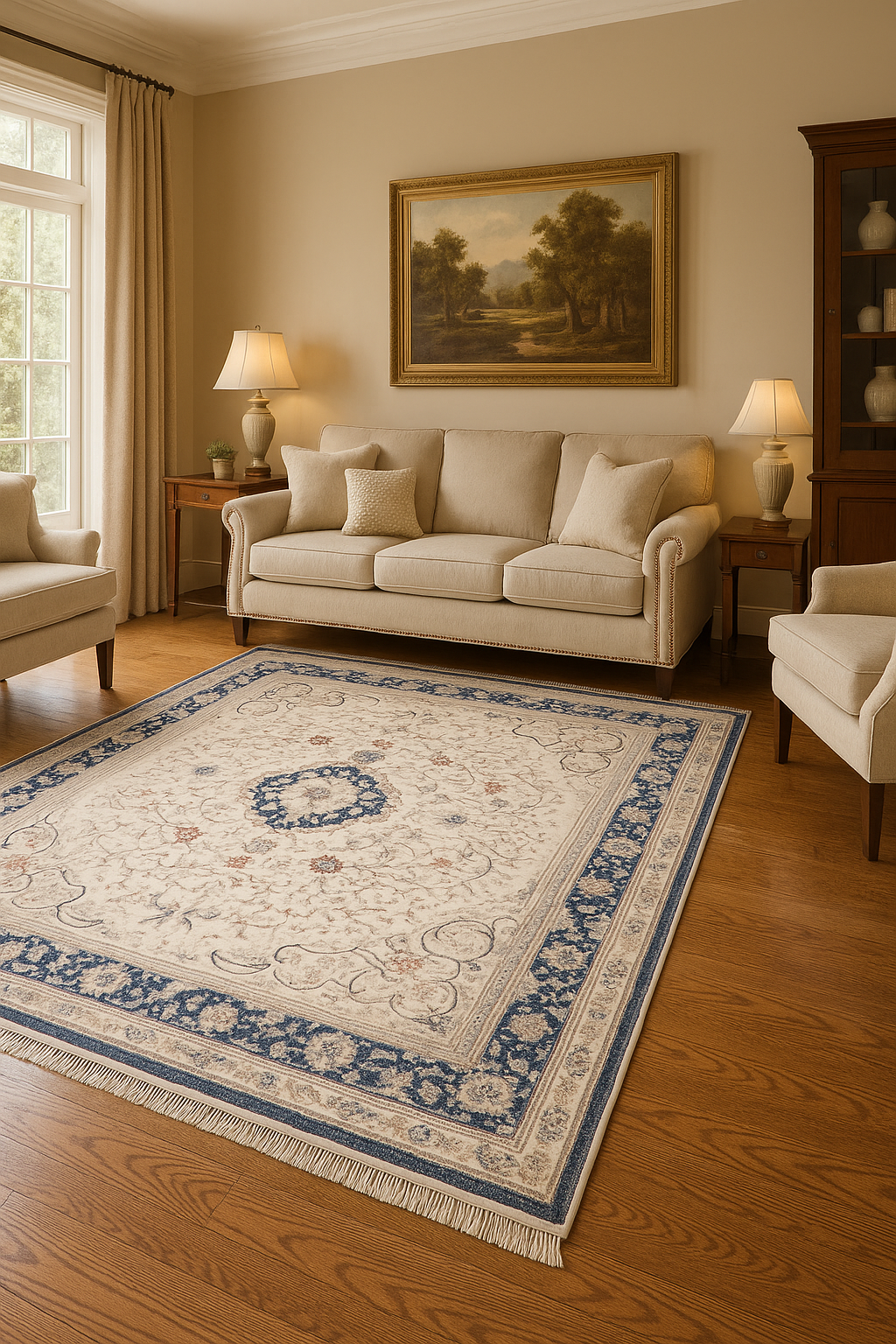 Mashhad “Azure Veil” Classic Carpet – Elegant Blue & Timeless Design