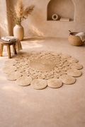 Jute 18412 Natural Round Carpet – Handmade Braided Jute Floral Pattern Rug for Living Room & Entryway