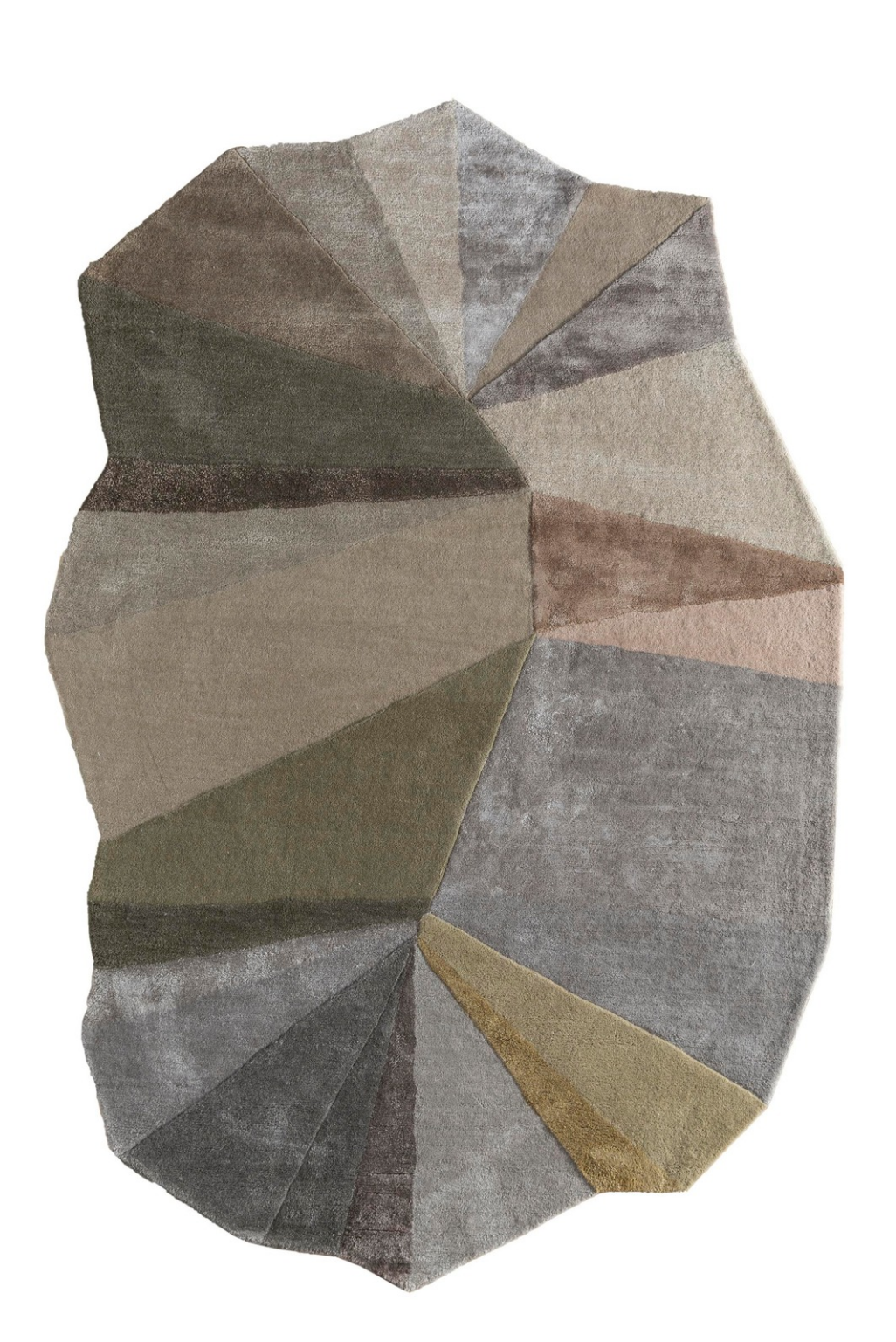 Meridian Ashwood Prism – Luxury Organic Irregular Geometric Abstract Designer Carpet in Ash Grey, Warm Taupe, Stone Beige, Muted Olive Green & Soft Bronze | Contemporary Sculptural Freeform Area Rug
