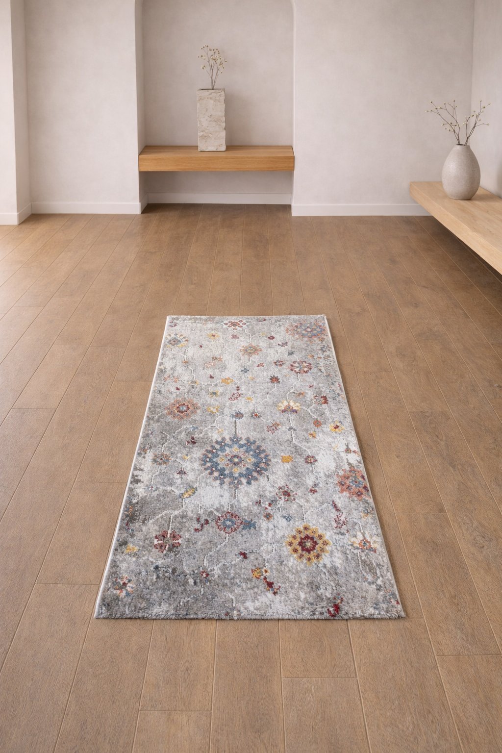 Tricolor “Nomad Bloom” Carpet – Multicolor Vintage Medallion Rug for Living Room & Bedroom