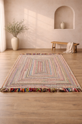 Tapis tressé arc-en-ciel Horizon en jute – IC-17988 | Charme éclectique tissé à la main
