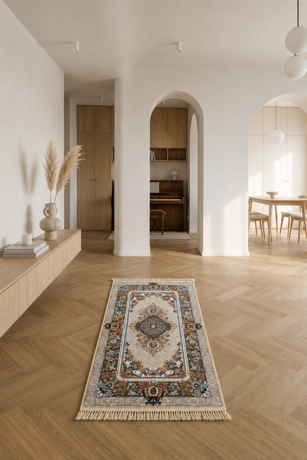 Esfahan Imperial Celestial Medallion Area Rug – Authentic Iranian Persian Carpet in Ivory, Deep Teal, Terracotta, Antique Gold & Soft Blue