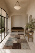Karkayama Heritage Vintage Patchwork Area Rug – Luxury Persian-Inspired Carpet in Earth Brown, Ivory, Taupe & Aqua Blue