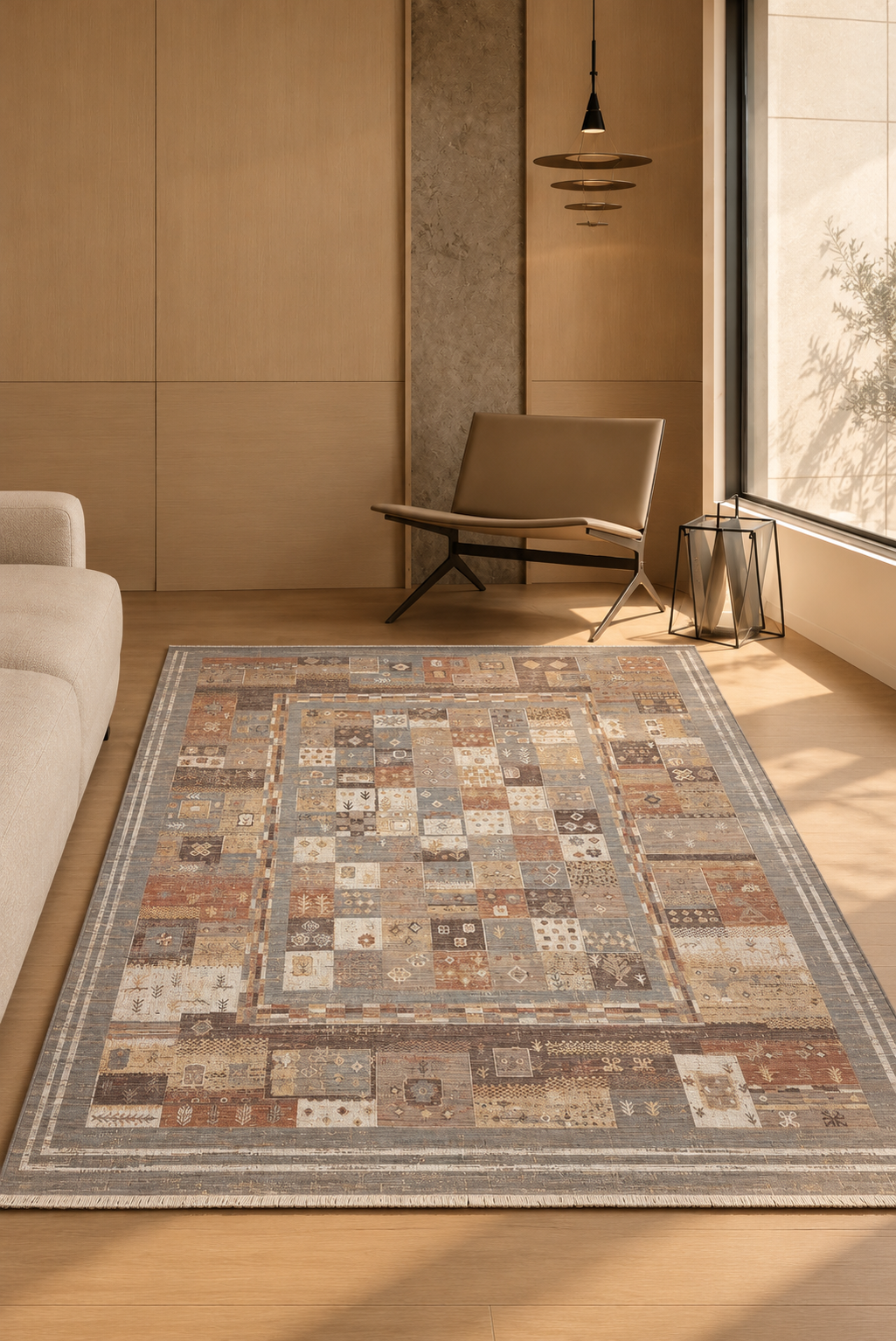 Osaka Heritage Mosaic – Vintage Patchwork Geometric Area Rug in Terracotta, Taupe, Beige & Warm Grey | Luxury Persian-Inspired Ethnic Tribal Design Contemporary Carpet