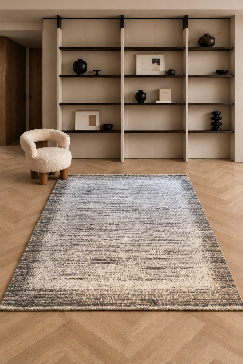 Savoy “Silver Mist” Modern Greige Gradient Rug – Contemporary Grey Area Carpet