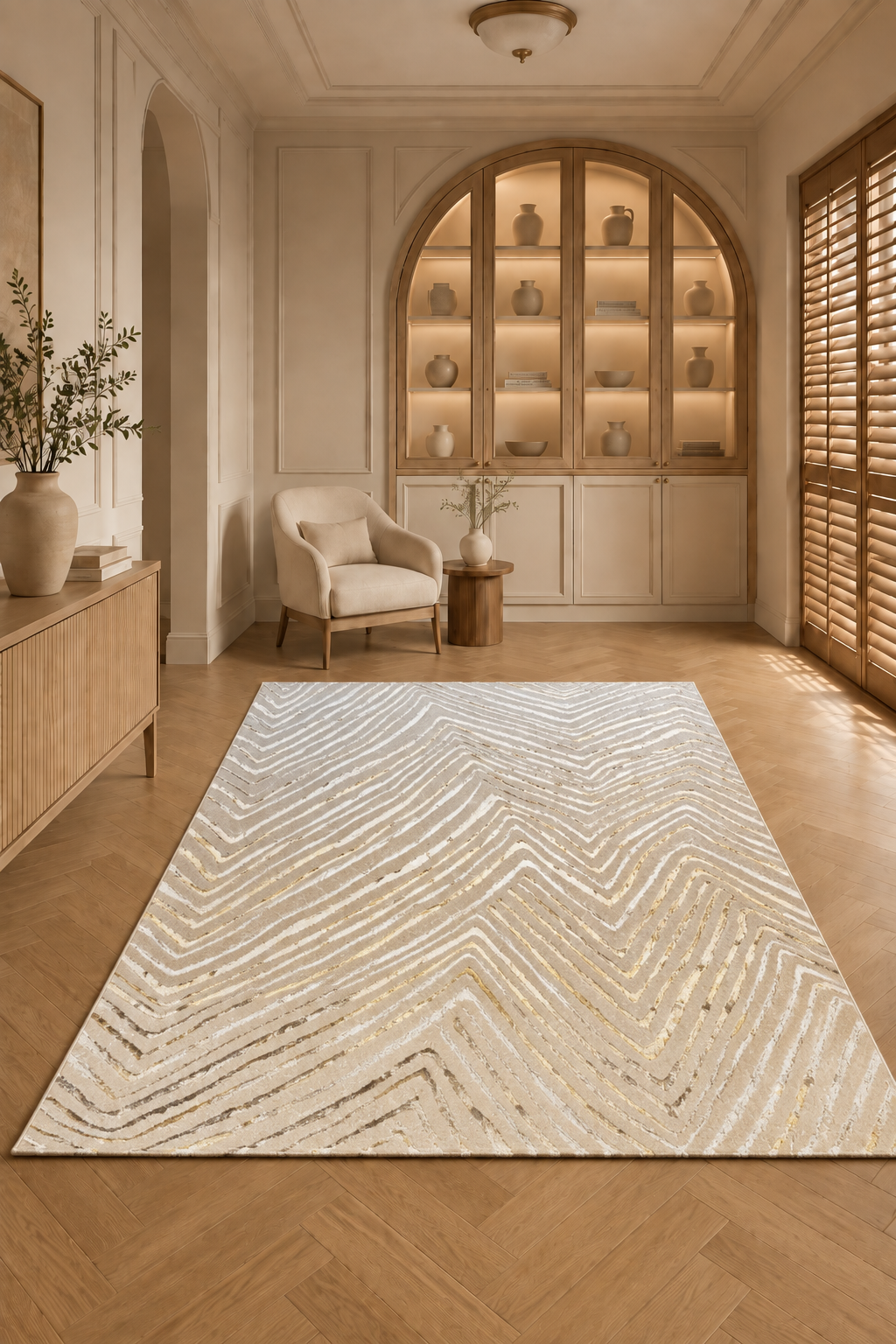 Harir Zumrut 92 “Golden Dune” Modern Luxury Rug – Cream & Gold Abstract Area Carpet
